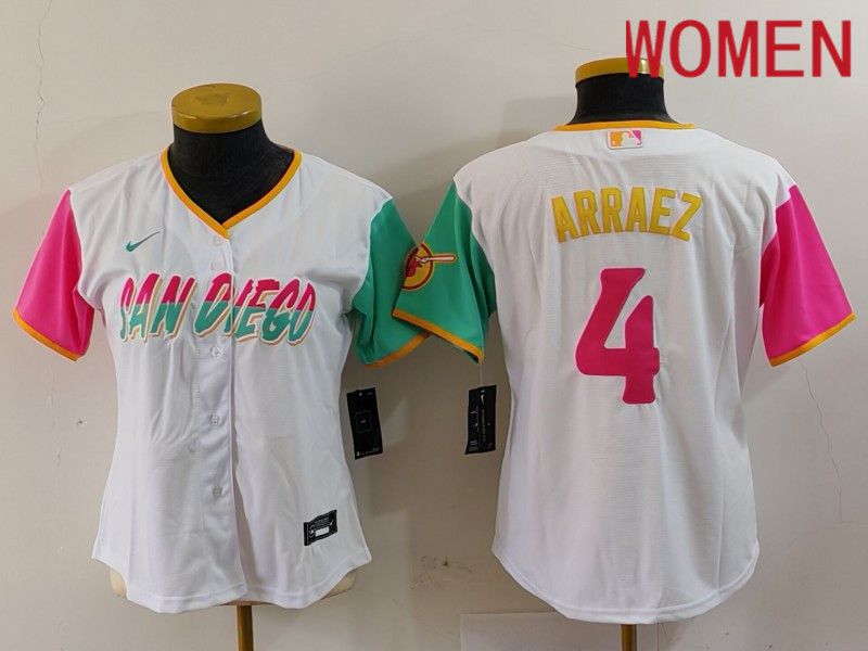 Women San Diego Padres #4 Arraez White City Edition Nike 2024 MLB Jersey style 1->san diego padres->MLB Jersey